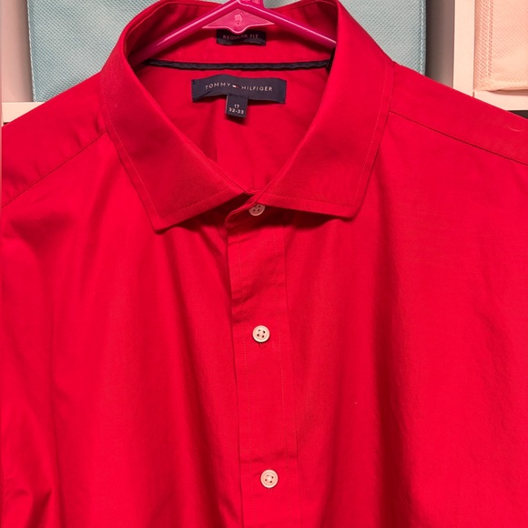 Tommy Hilfiger Other - Tommy Hilfiger Men's Red 100% Cotton Button Down Dress Shirt -Size 17 -32/33